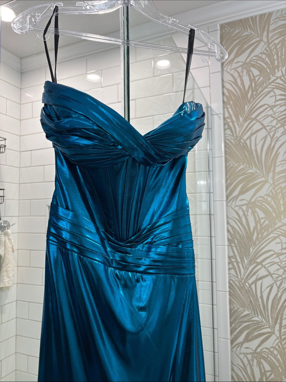 Sherri Hill Teal Blue Satin Prom Dress